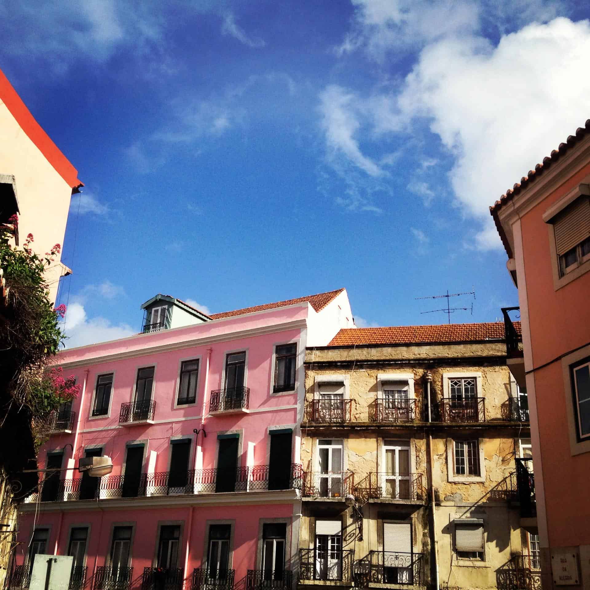 Typical brightly coloured buildings in Lisbon