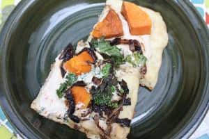 Butternut squash, kale, caramelized onion and soft cashew cheese pizza