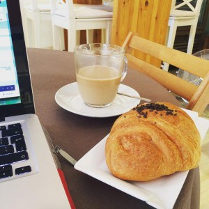 Vegan croissant and working at Knella bakery, Barcelona
