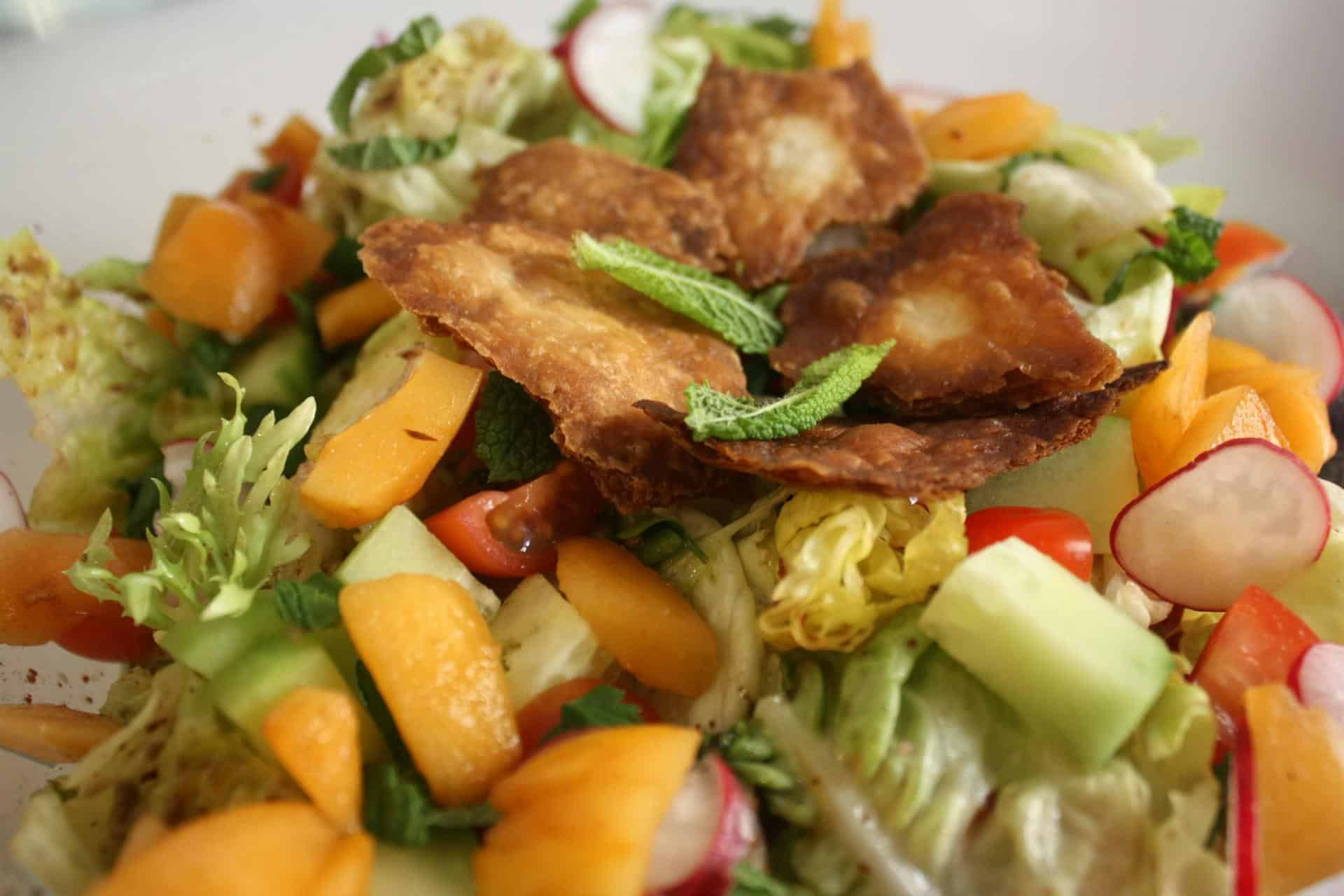 Fattoush Salad with Tangy Citrus Dressing and Loquats