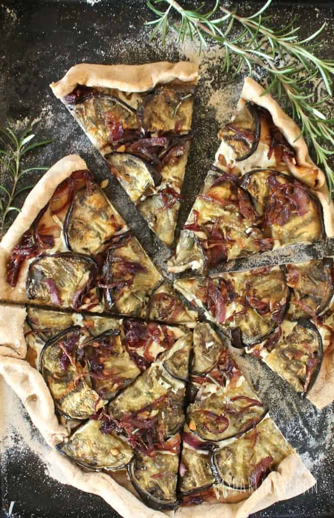 Eggplant and caramelized onion pizza
