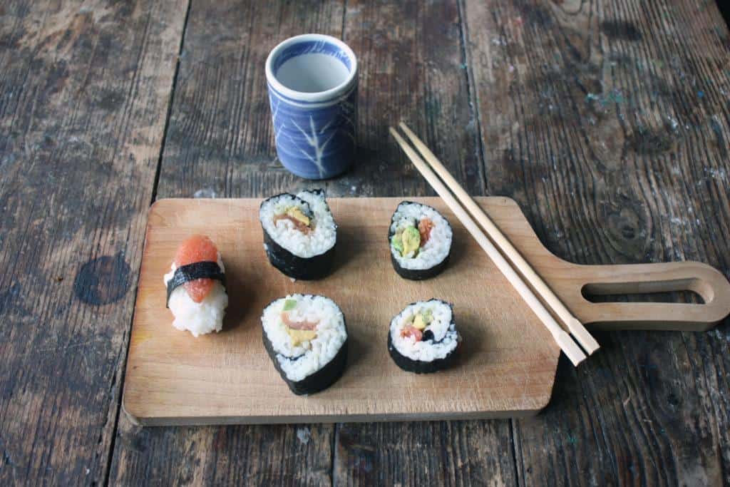 Vegan tomato fish sushi