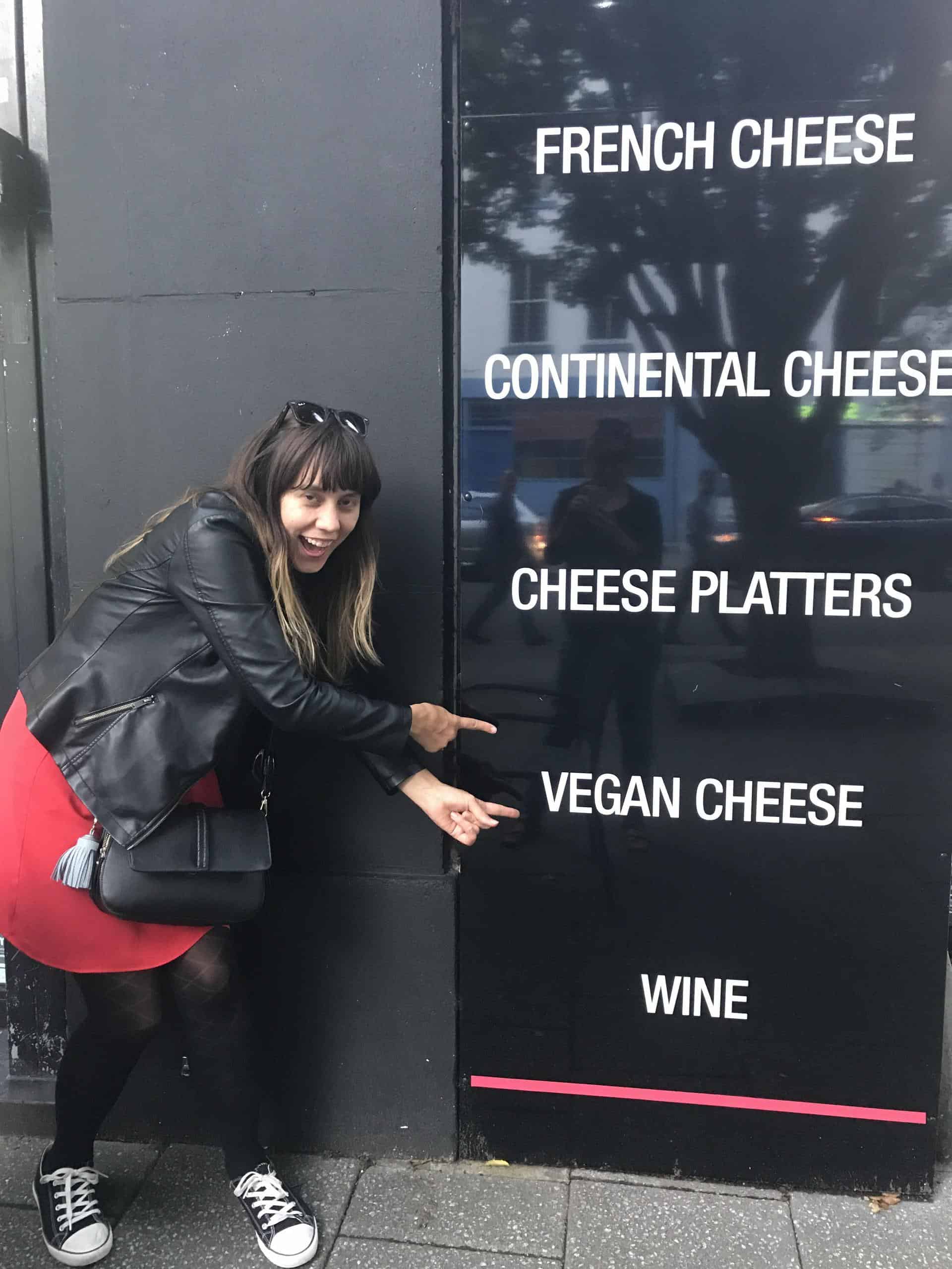 Vegan cheese sign at Cheezelo, Kings Cross