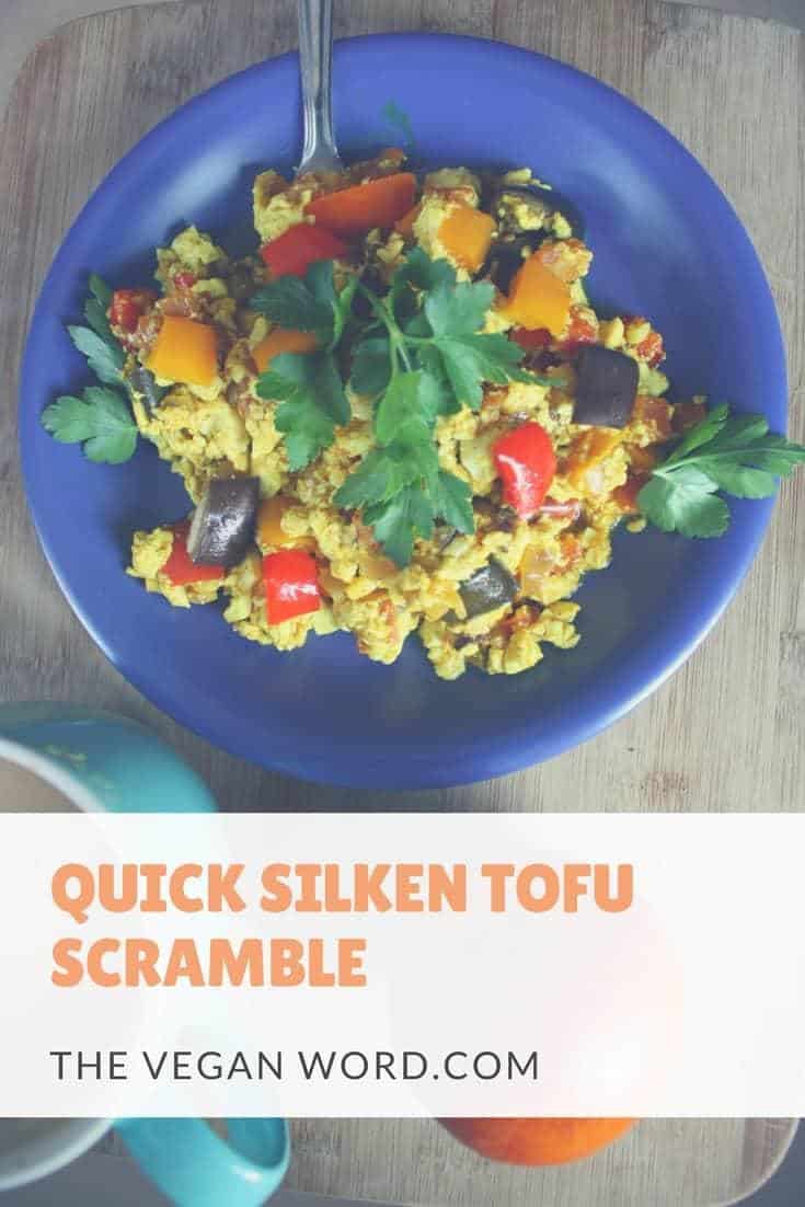 This tofu scramble takes just 10 minutes to make! Use up your leftover veggies and make this quick silken rainbow tofu scramble!