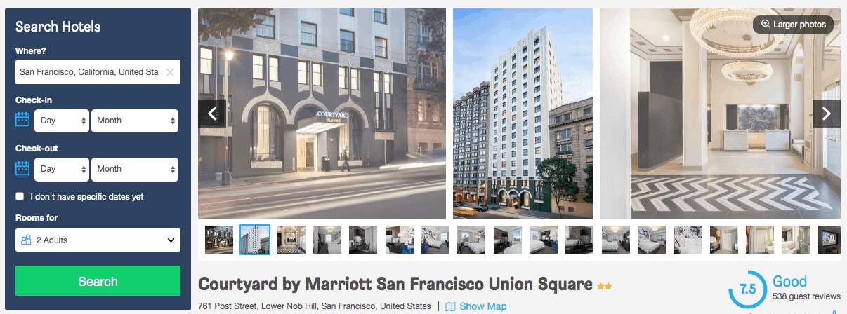 Screenshot of Marriott hotel page showing exterior