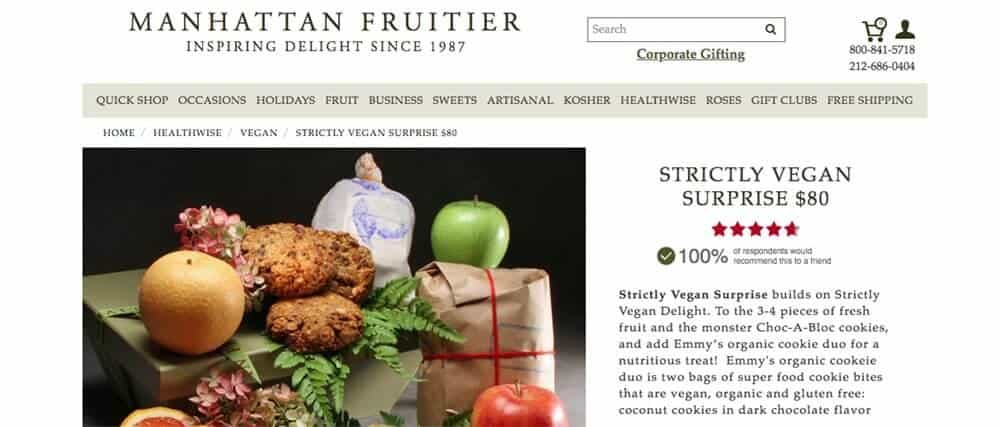 A vegan hamper containing fruit and cookies from Manhattan Fruitier