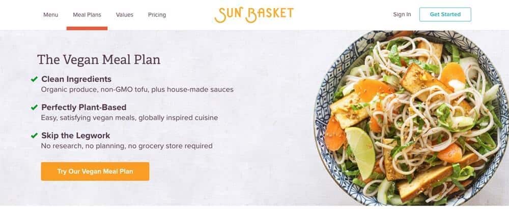 Screenshot of Sun Basket site showing noodle and veggie bowl