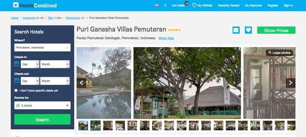 Screenshot of Puri Ganesha site showing pool and exterior