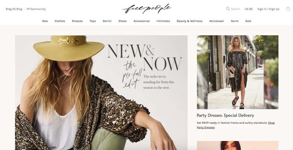 Screenshot of Free People page showing different outfits