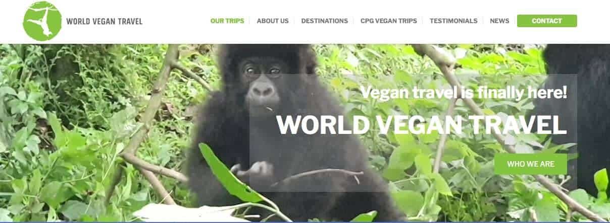 Screenshot of World Vegan Travel page showing an orangutan