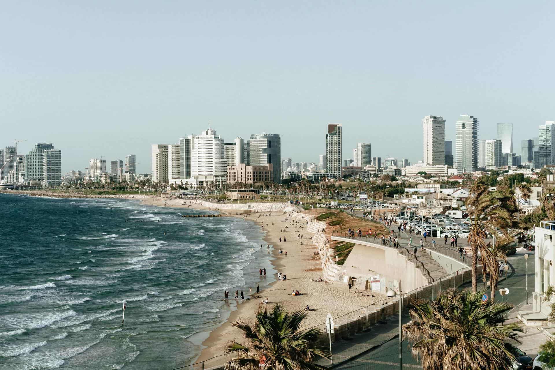 City skyline and the shoreline of Tel Aviv