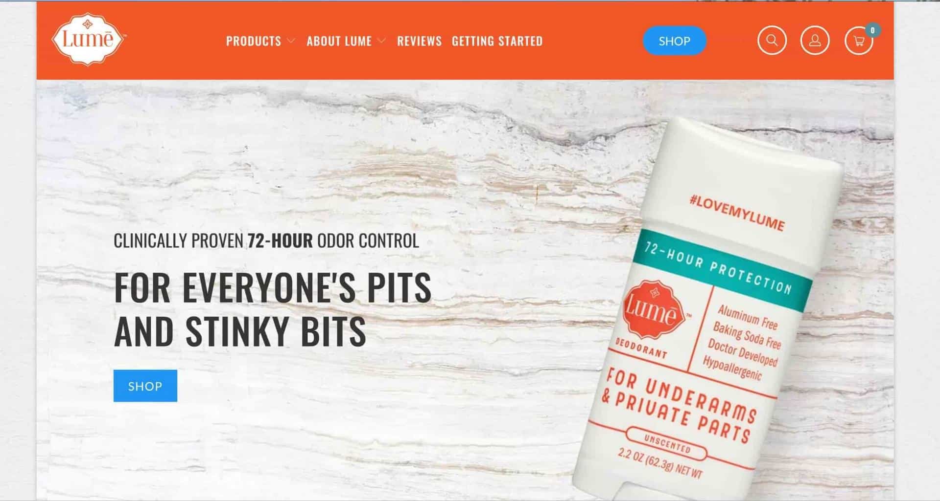 Screenshot of Lume site showing a bar of deodorant