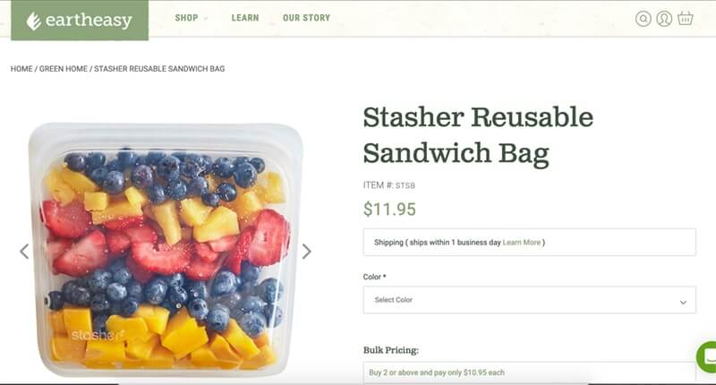 Silicon sandwich bag full of chopped fruit