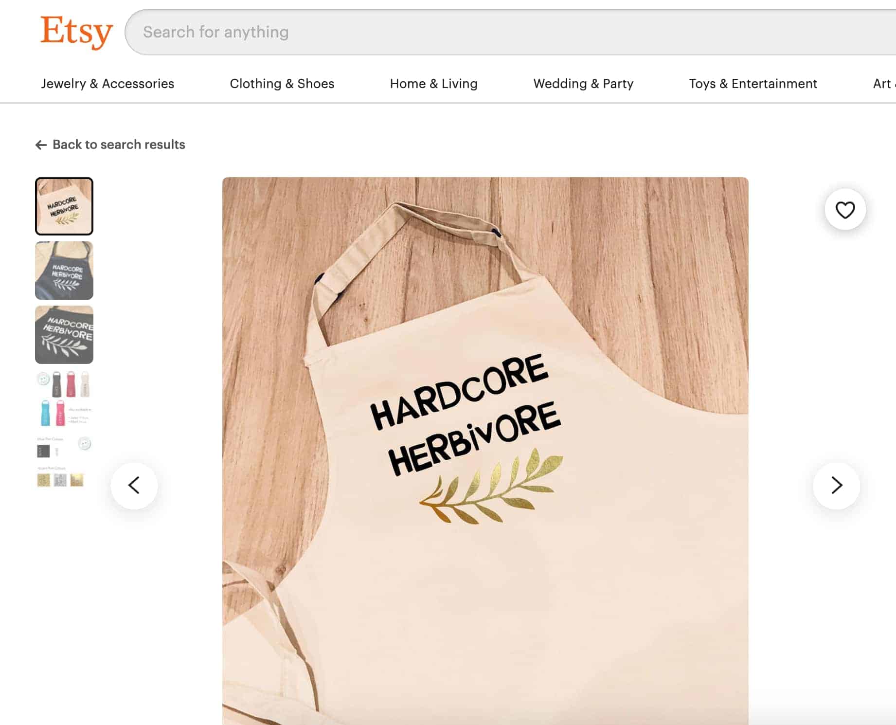 Apron that says "Hardcore Herbivore" on it