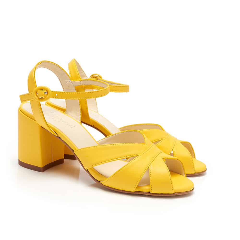 Yellow vegan heeled sandals