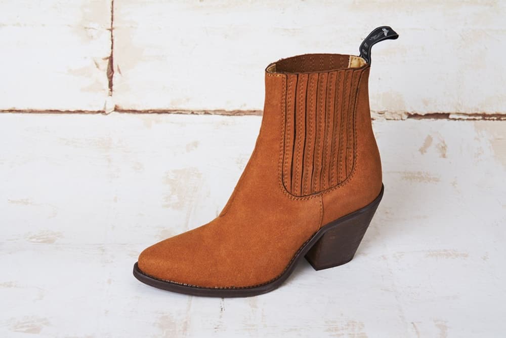 Brown vegan suede cowboy boots with heel