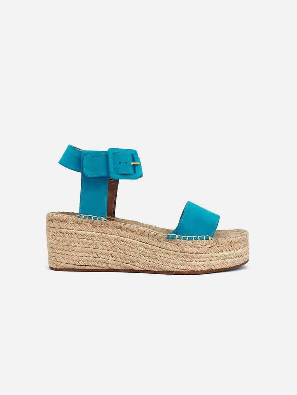 Blue platform vegan sandals with jute sole