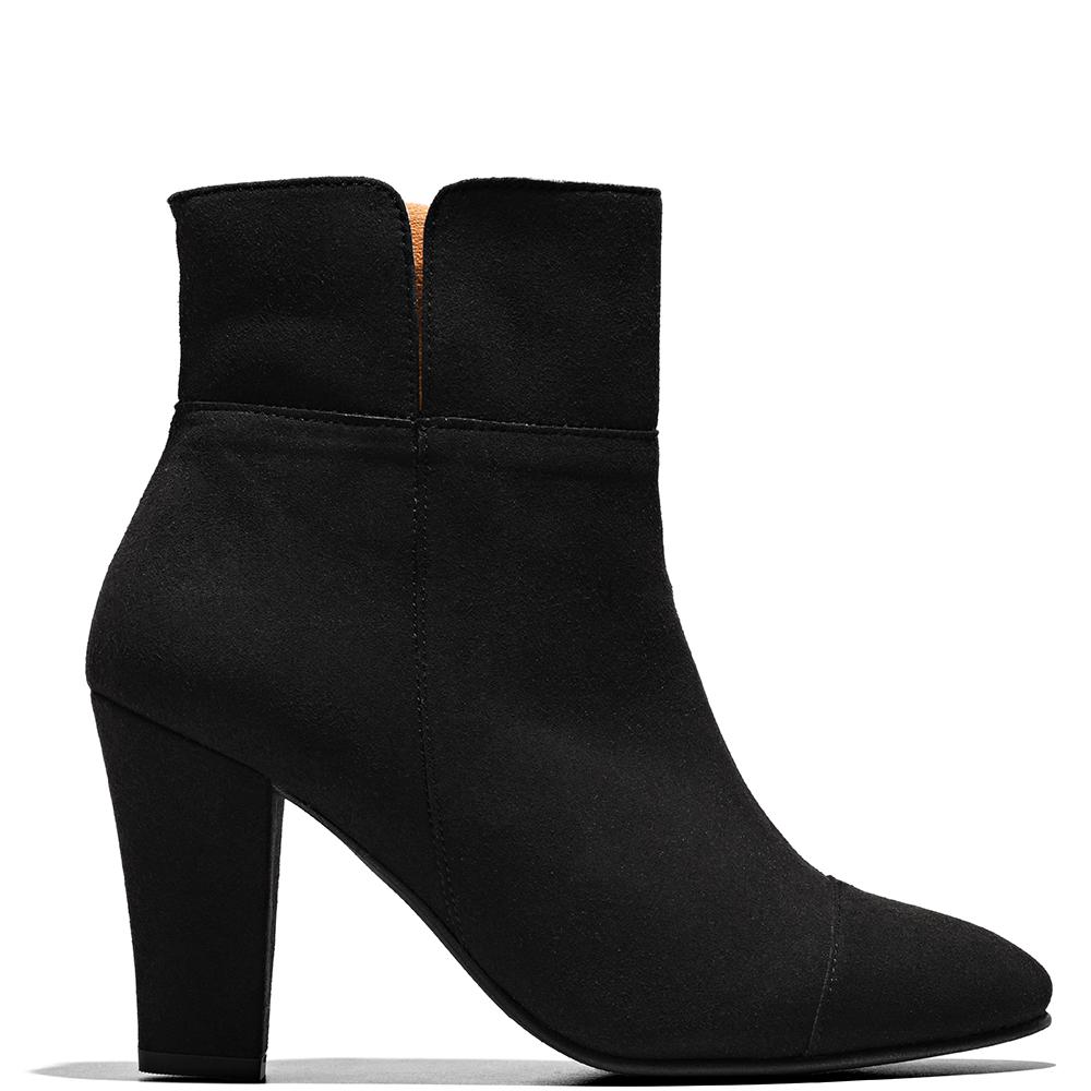 Vegan high heeled suede ankle boots