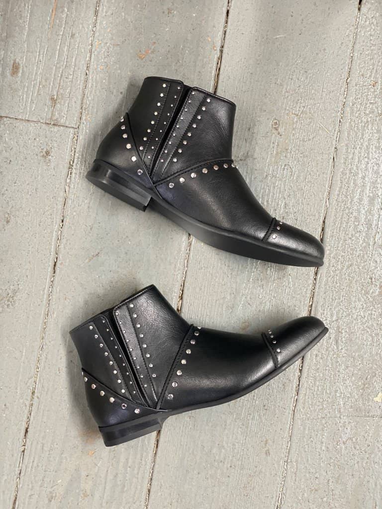 Studded black vegan leather flat boots