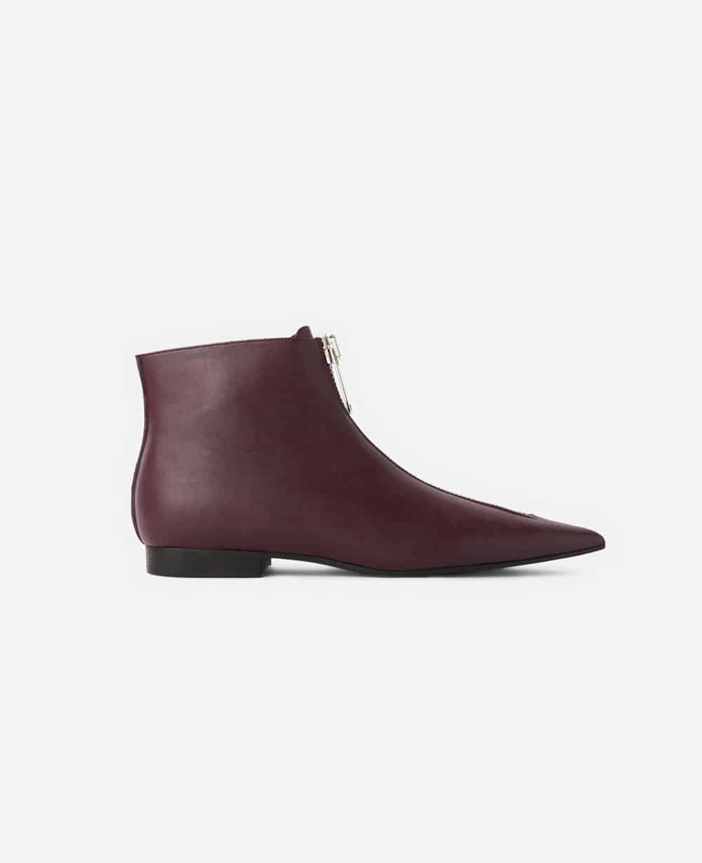 Burgundy flat vegan leather ankle boot