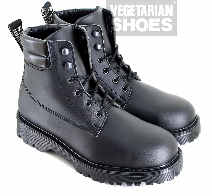 Black vegan leather lace up boots