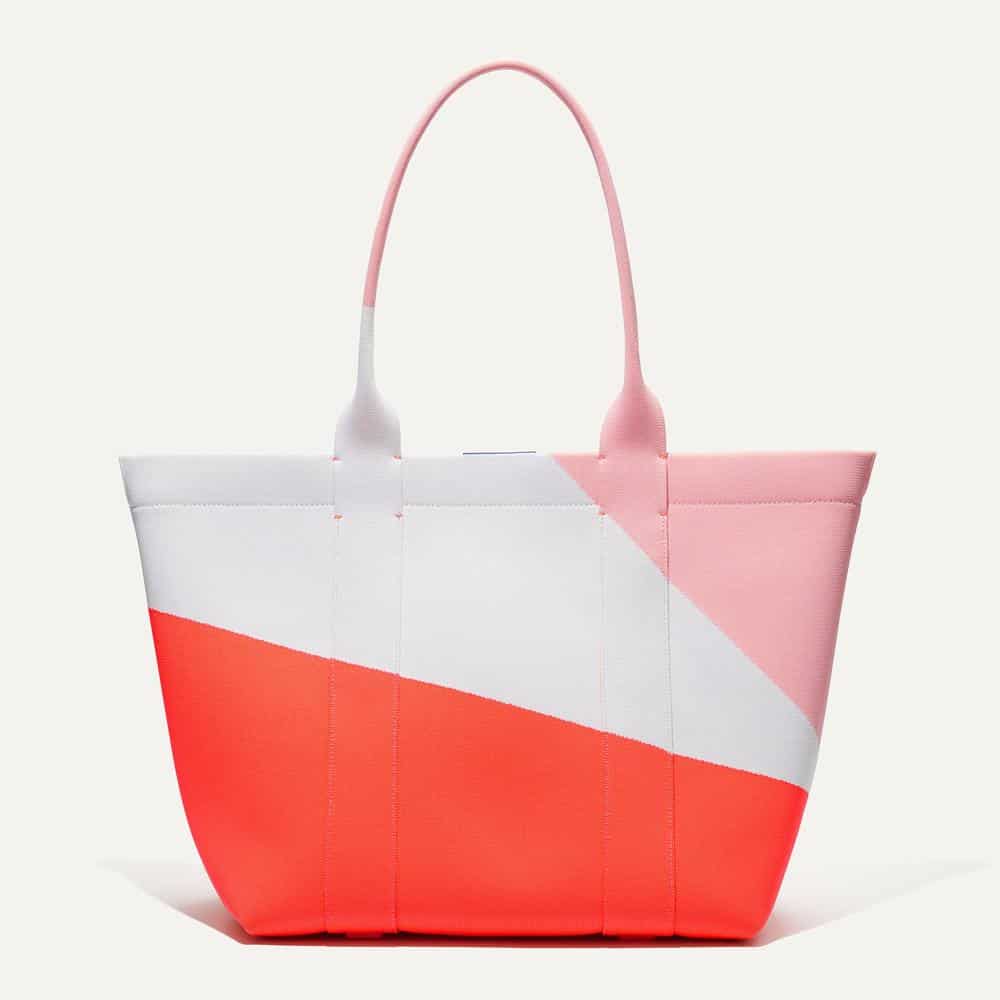 Tote bag with pink, white and coral sections