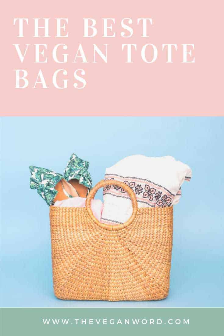 Pinterest image showing a straw tote with beach towel and shoes inside