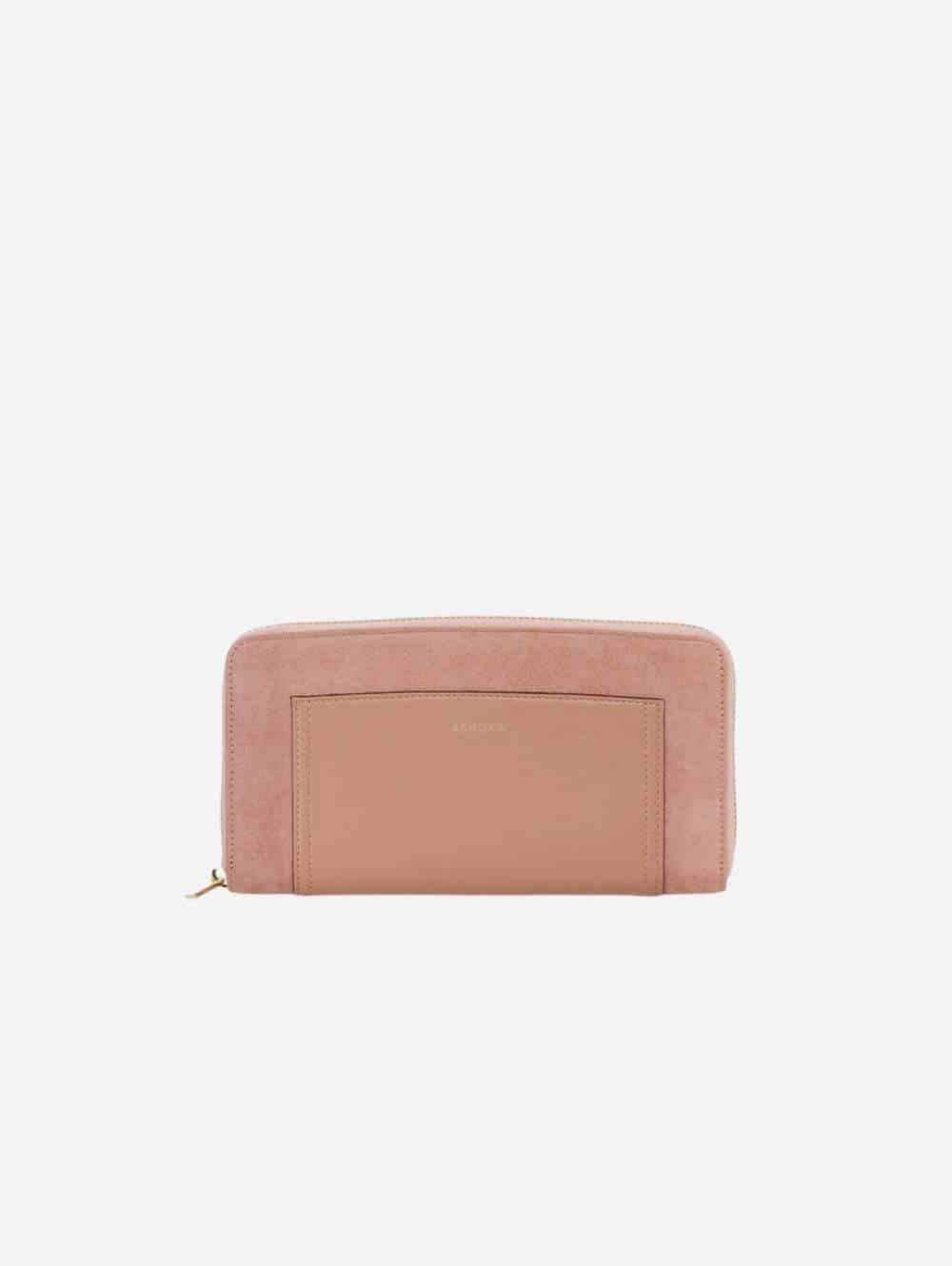 Pink and tan wallet with zipper