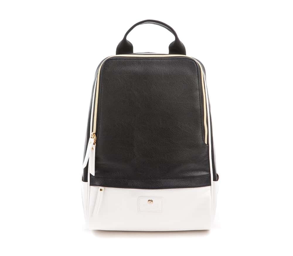 Black and white vegan leather backpack from GUNAS
