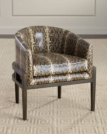 Python print vegan leather accent chair with dark oak exposed frame