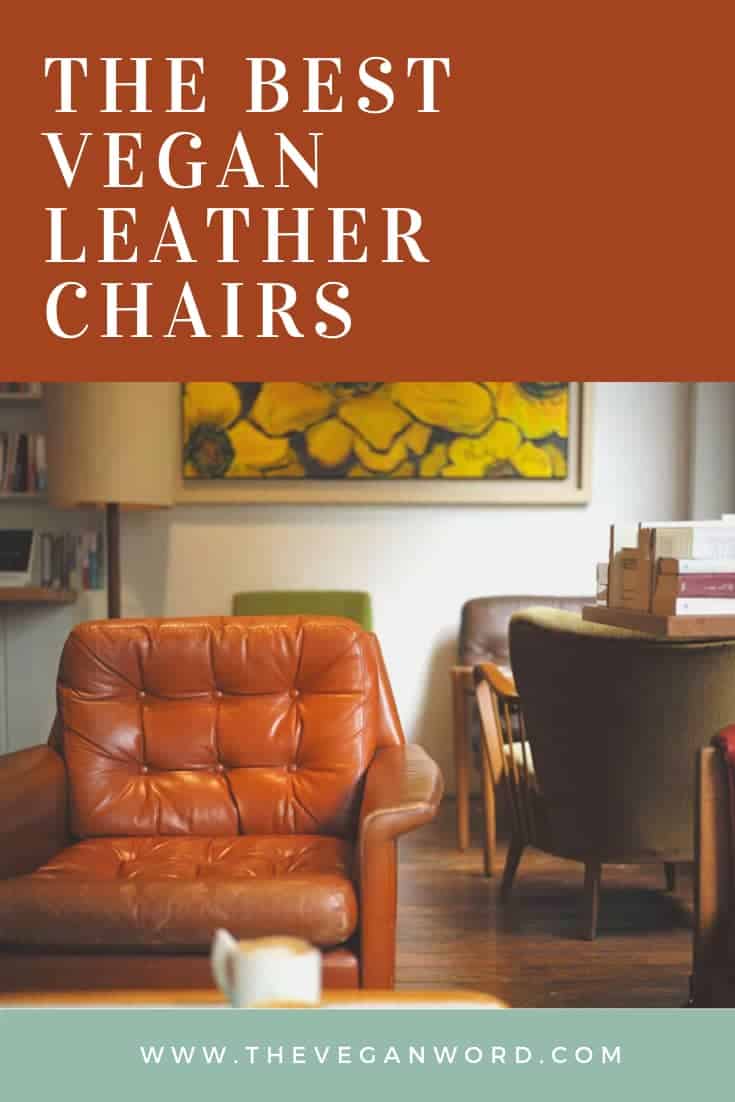 Pinterest image showing a brown leather chair with a hot drink on a table in front and more chairs behind it, plus a table stacked with books