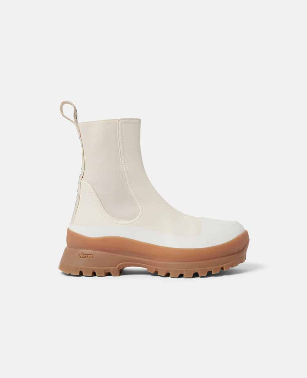 Cream vegan Chelsea boots with brown sole from Stella McCartney