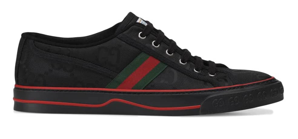 Gucci vegan black trainers with red and green stipres