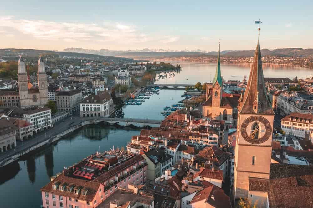 Aerial view of city of Zurich