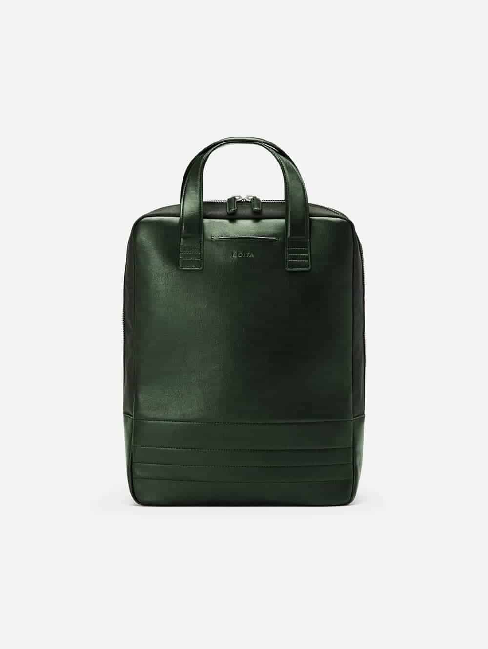 Dark green vegan leather backpack