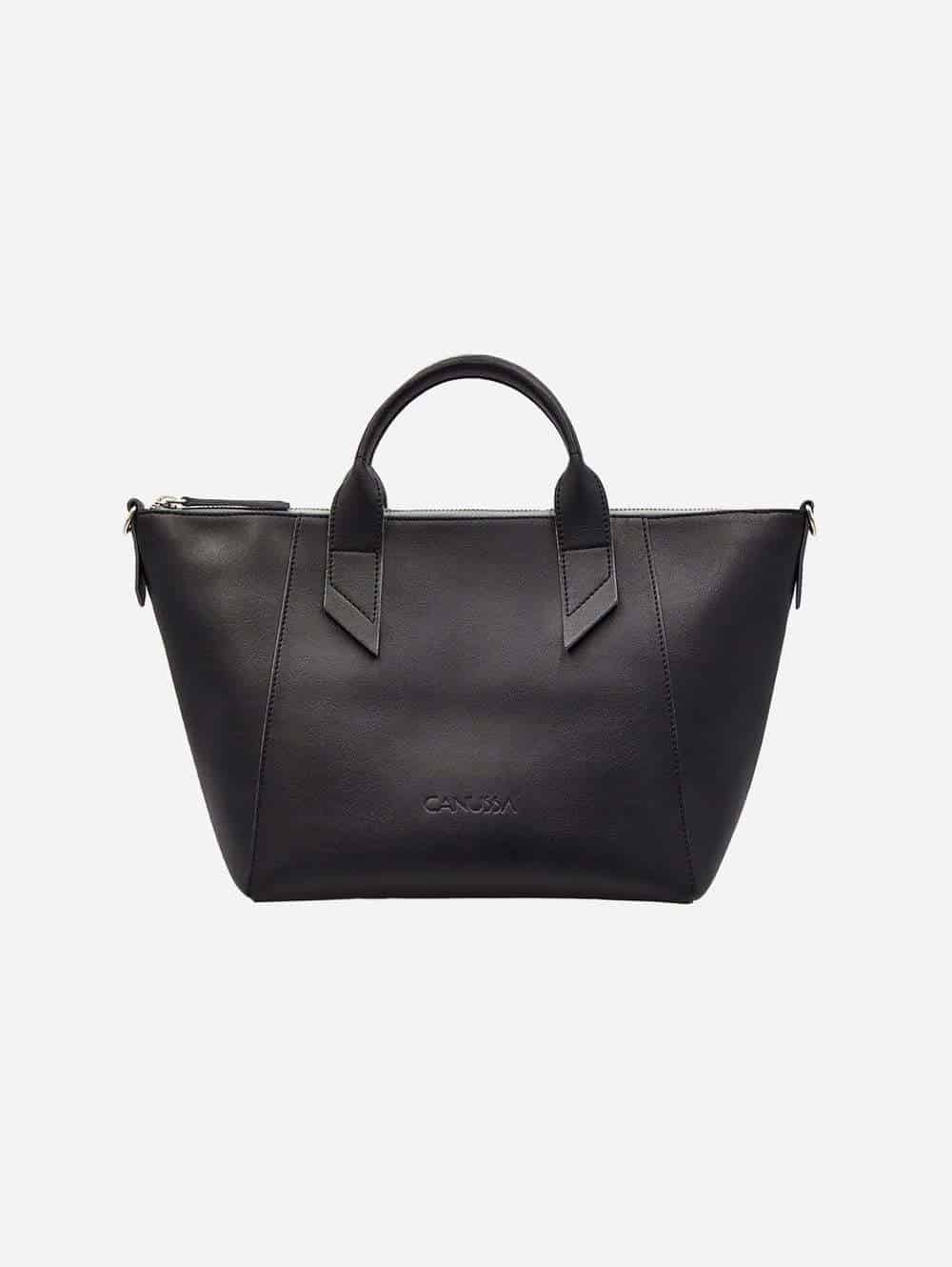 Black vegan leather bag with black strap from Canussa