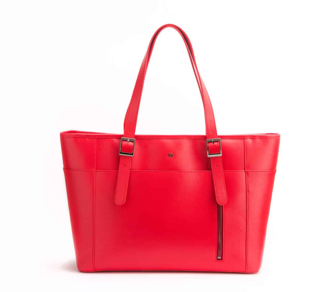 Red laptop vegan bag with red handles from GUNAS