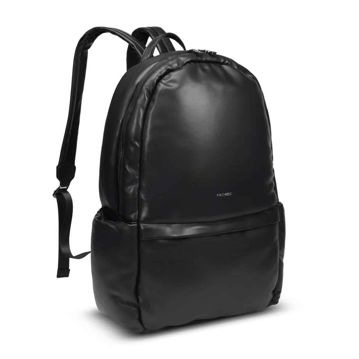 Black leather vegan backpack laptop