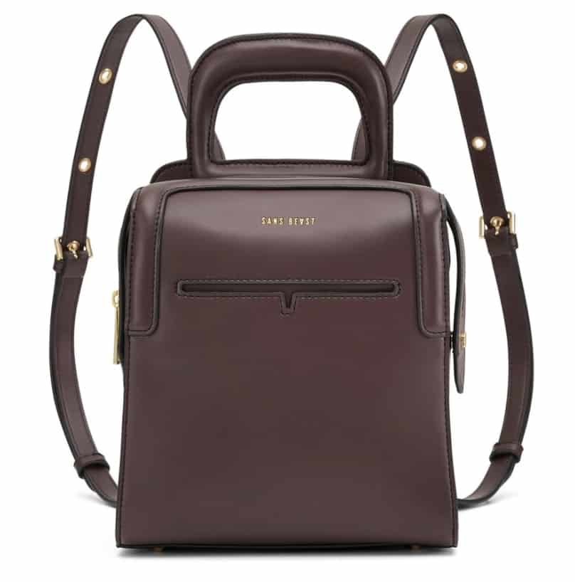 Burgundy small faux leather backpack from Sans Beast
