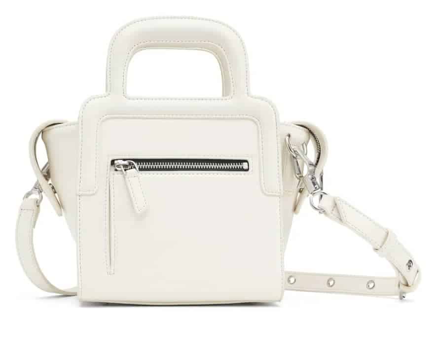 White vegan leather mini tote with detachable strap (so you can make vegan bag with guitar strap) from Sans Beast
