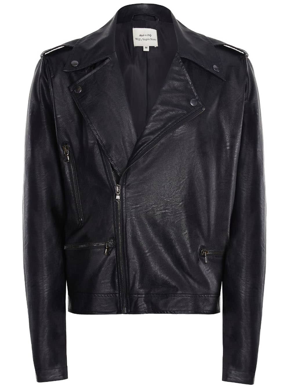 Black vegan leather biker jacket from vegan jackets mens maker Wills Vegan Store