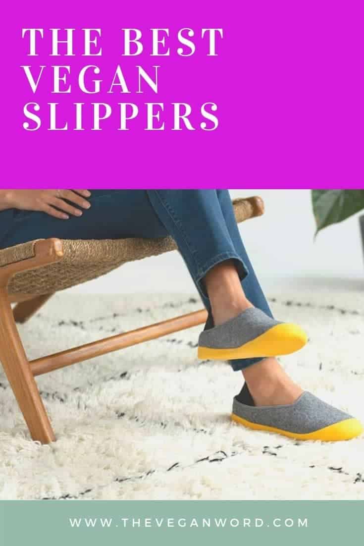 Pinterest image showing person's legs, they are sitting in a chair and wearing grey and yellow slippers