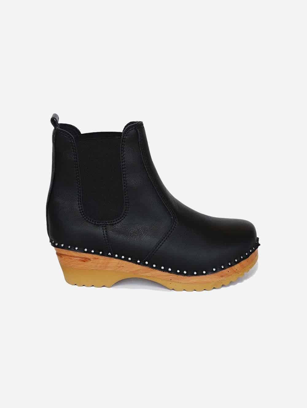 Clog boots with black vegan leather Chelsea boot upper