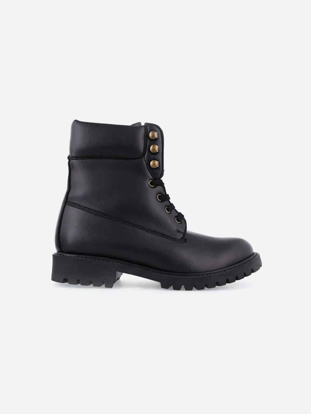 Solid black vegan leather lace up boots