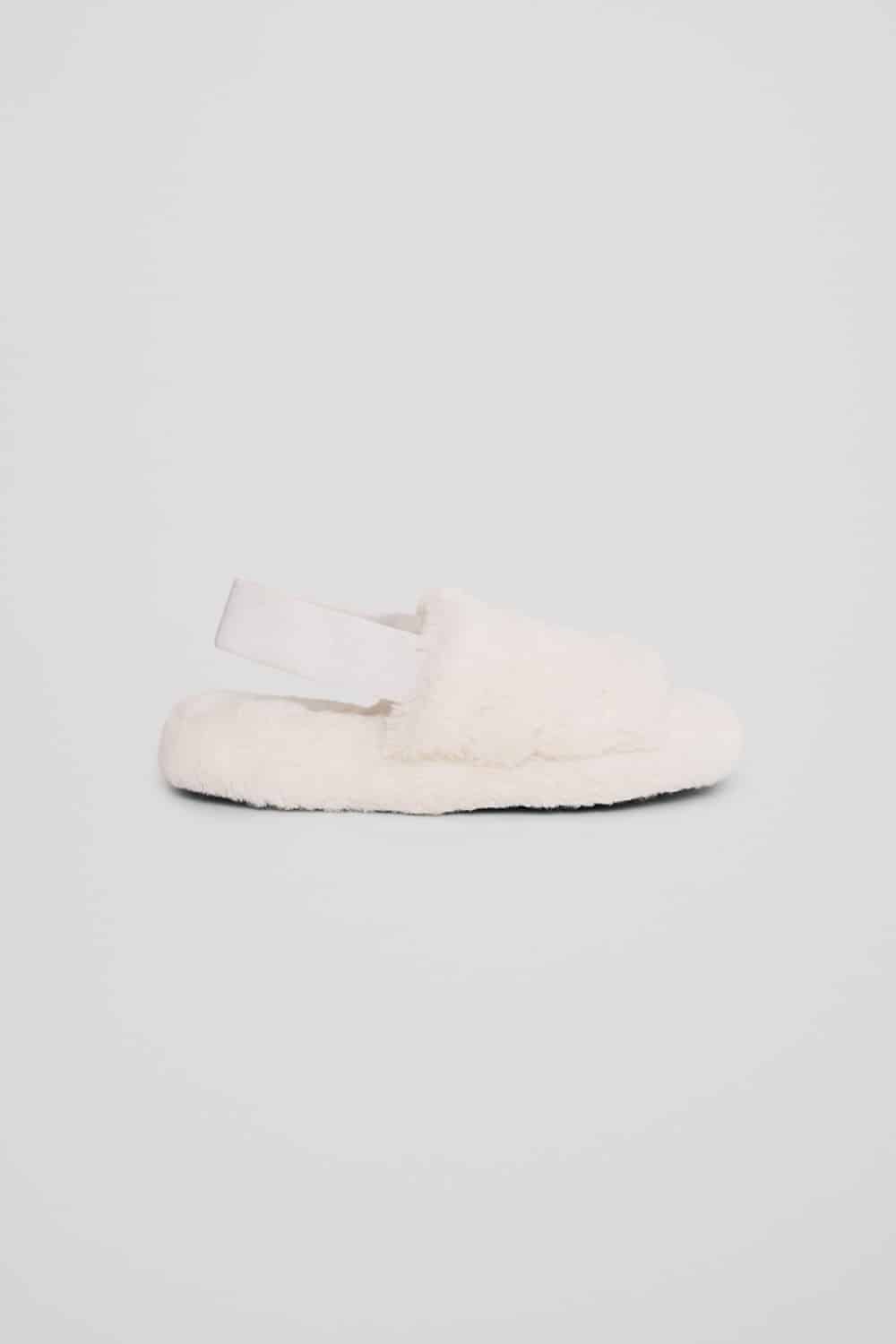 White faux fur slippers