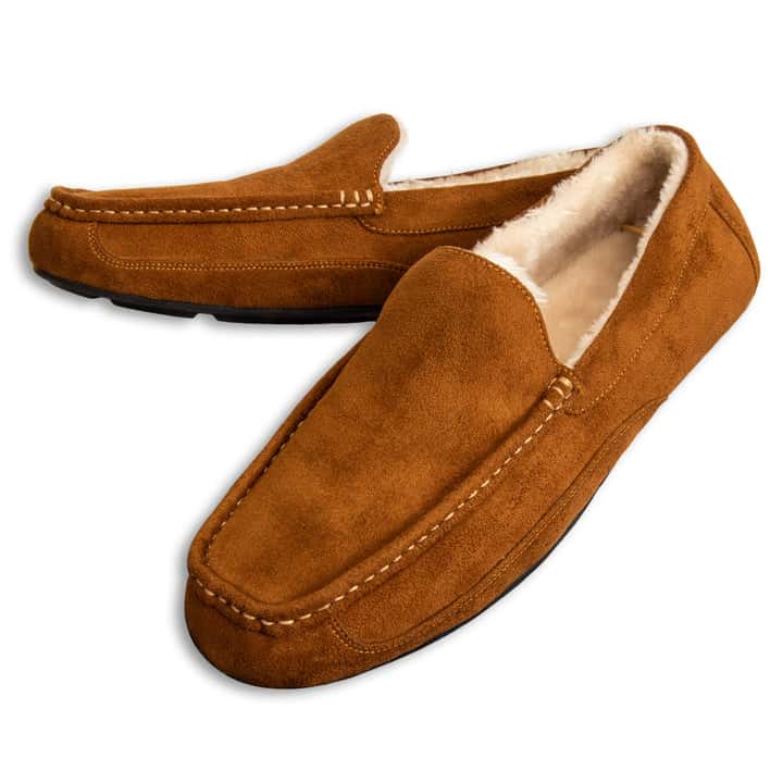 Dark brown slippers with off white lining
