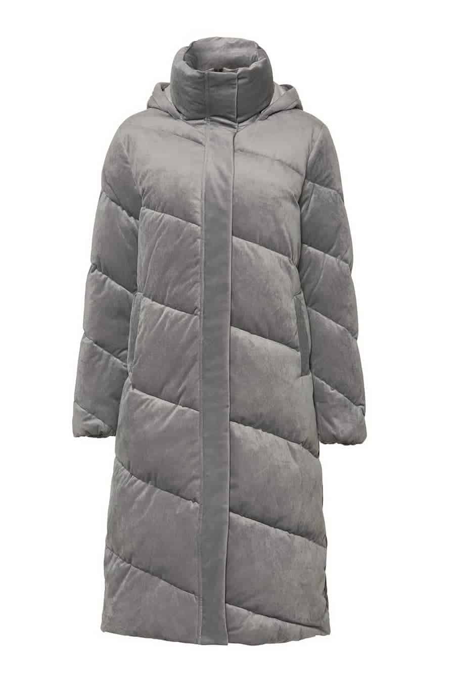 Grey quilted long puffer coat