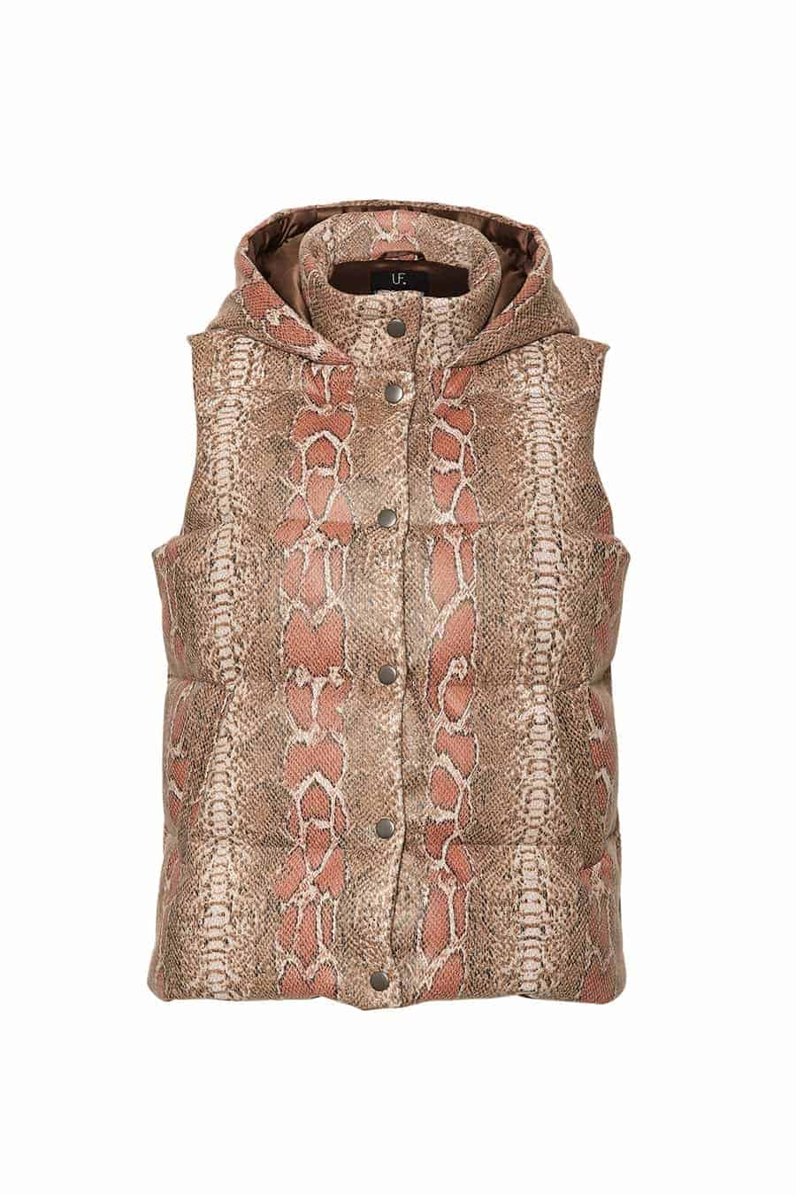 Vegan python print sleeveless puffer vest