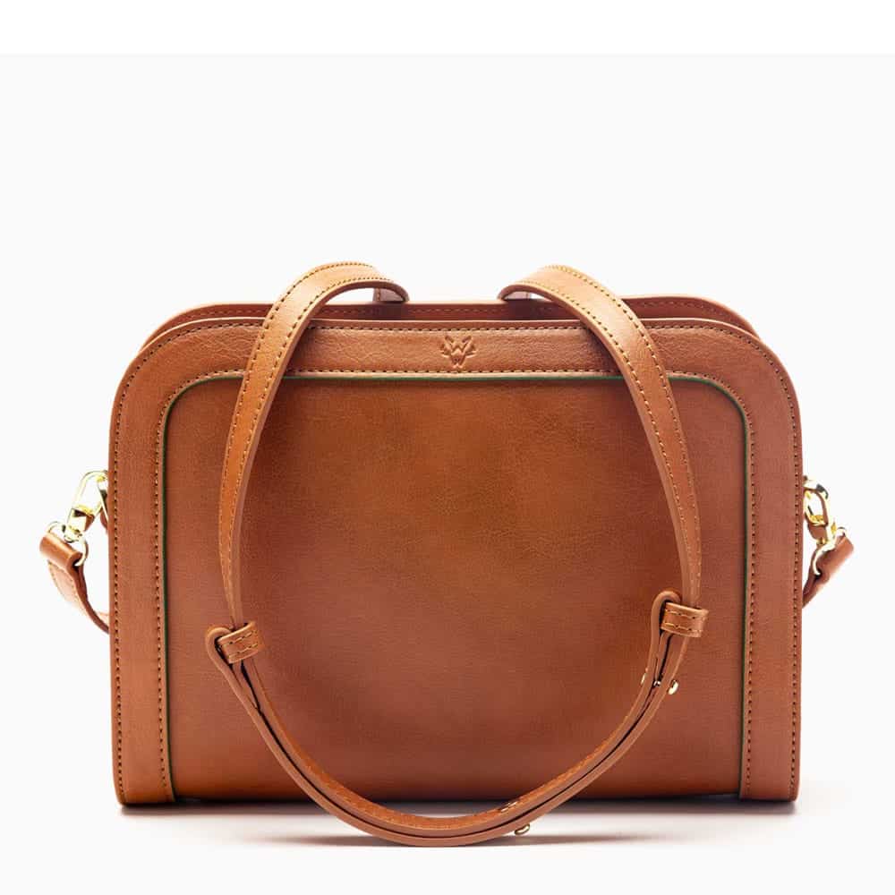 Brown vegan leather crossbody bag