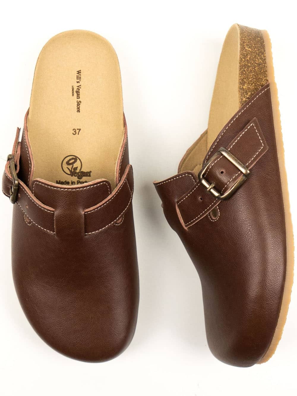 Slip on clogs with brown vegan leather upper